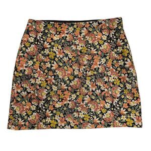 Loft Pink and Grey Floral Tapestry Short‎ Mini A-Line Skirt Side Zipper Size 10